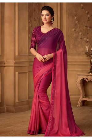 Pink silk embroidered saree with blouse  516